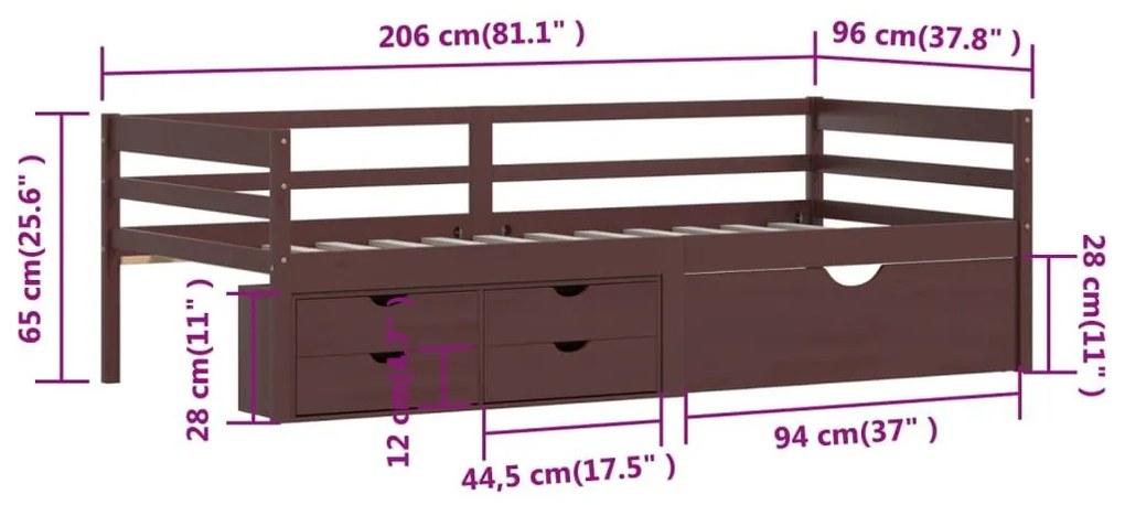 Πλαίσιο Κρ. 2 Συρτάρια &amp; Ντουλάπι Σκ. Καφέ 90x200εκ Ξύλο Πεύκου - Καφέ