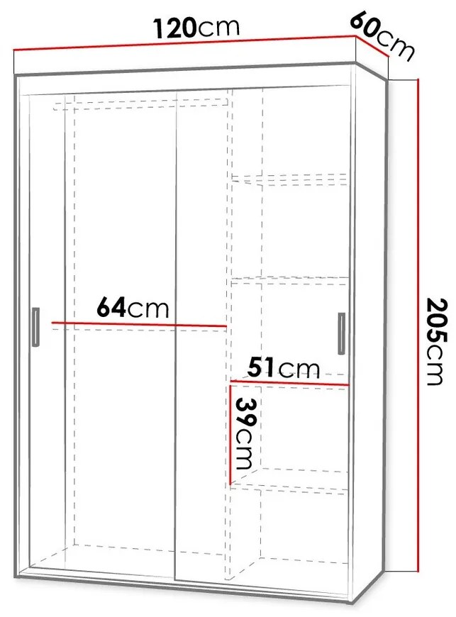 Ντουλάπα Miami 242, Άσπρο, 205x120x60cm, 118 kg, Πόρτες ντουλάπας: Ολίσθηση, Αριθμός ραφιών: 4, Αριθμός ραφιών: 4 | Epipla1.gr