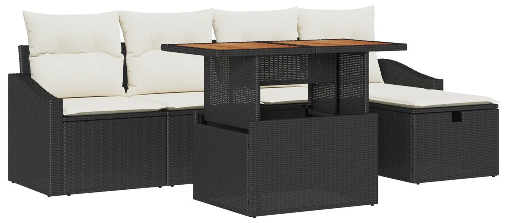 vidaXL Σετ 6 τεμαχίων Καναπέ Κήπου με Μαξιλάρια Μαύρο Πολυ Ρατάν