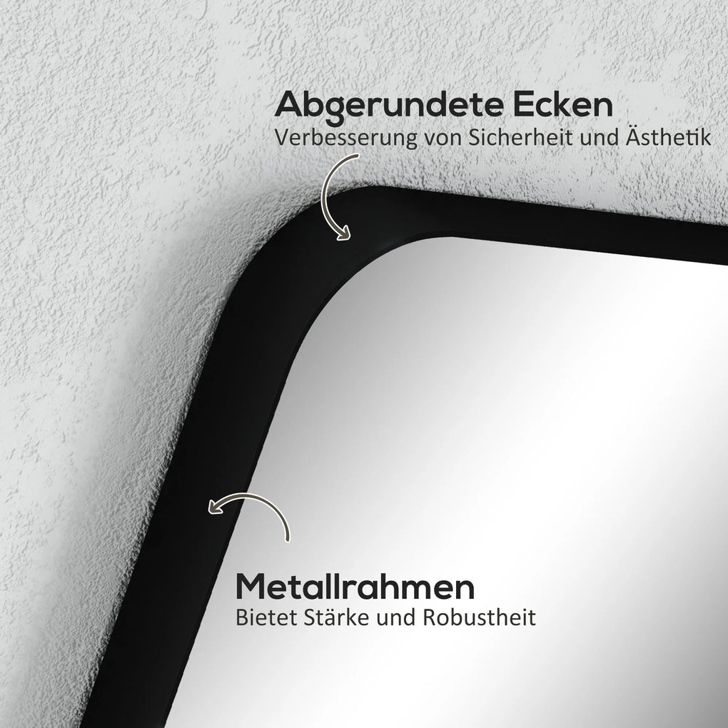 HOMCOM Καθρέφτης μπάνιου, επιτοίχιος καθρέφτης, προστασία από θραύσματα, μεταλλικό πλαίσιο, μπάνιο, 50 x 70 cm, Μαύρο