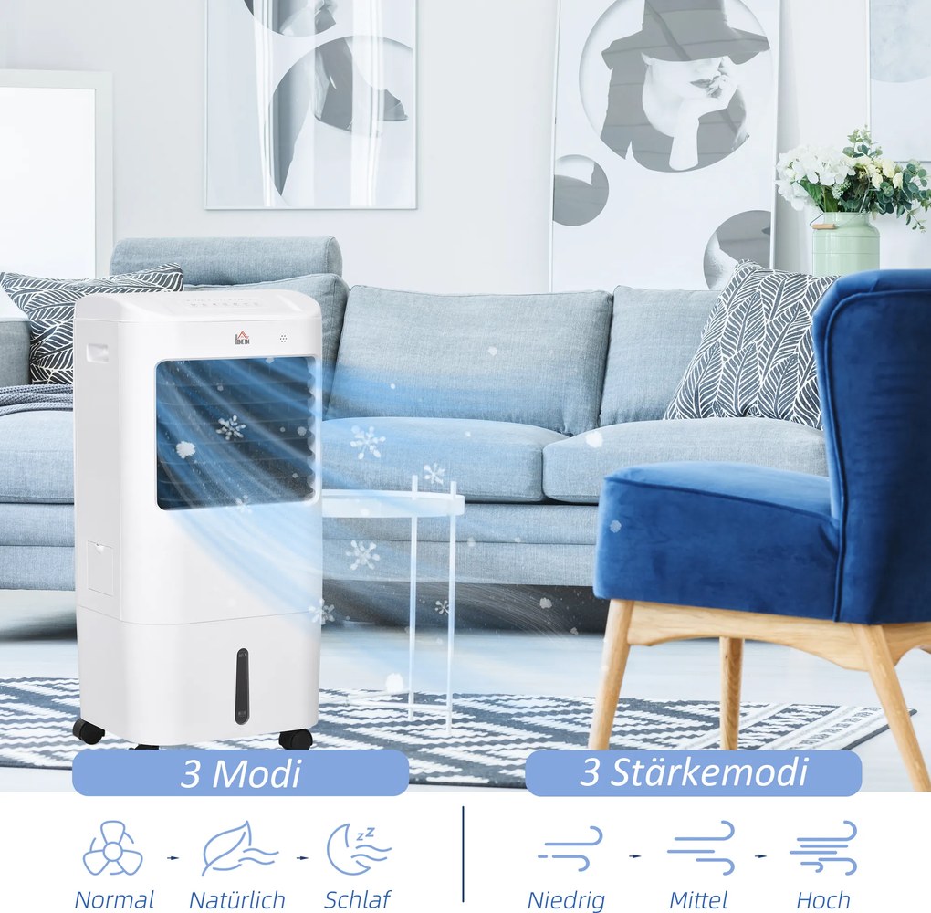 Air Cooler Air Conditioner 3 Modes 7,5 Hour Timer Rollable Plastic White