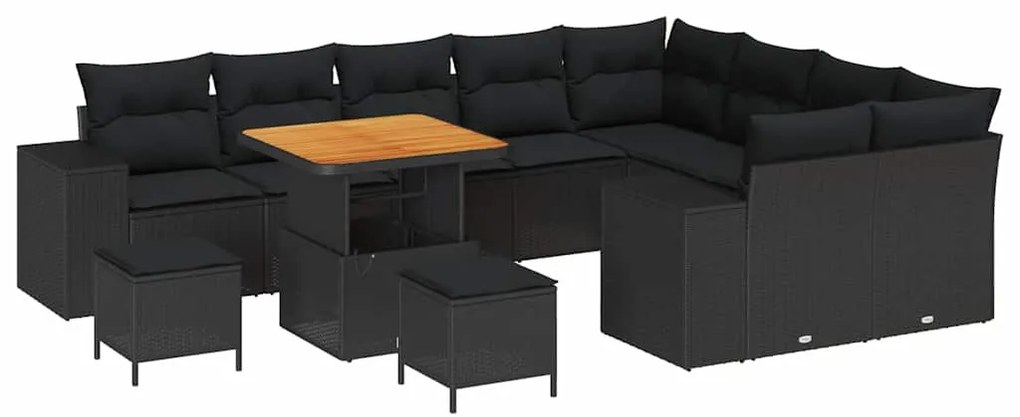 vidaXL Σετ Καναπέ Κήπου με μαξιλάρι 12 pcs Μαύρο 80 x 80 x 71 cm