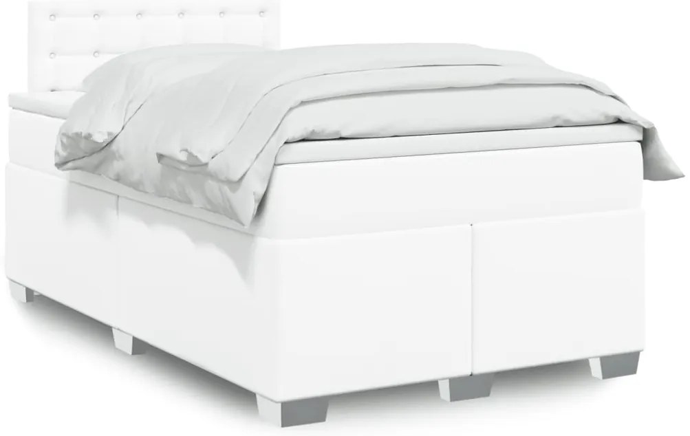 vidaXL Κρεβάτι Boxspring με Στρώμα Λευκό 120x190εκ.από Συνθετικό Δέρμα