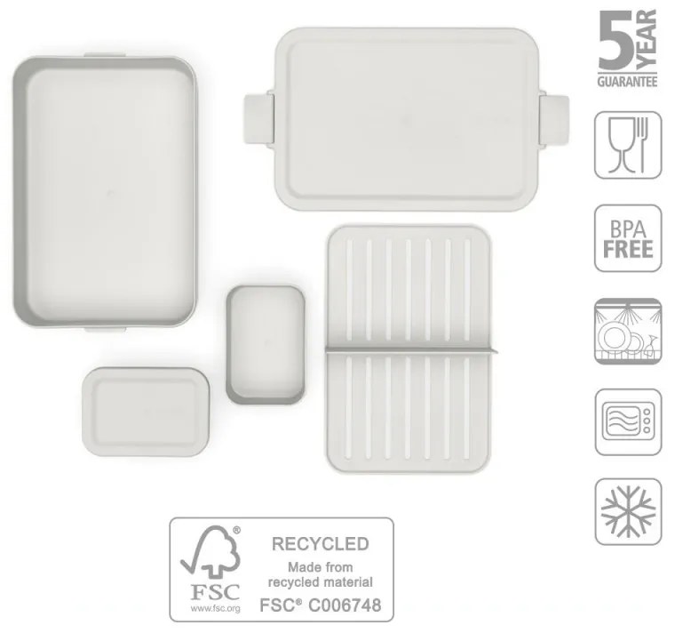 Κουτί τροφίμων Brabantia Make&Take 1006292, 2 l, Με διαχωριστικά, Στεγανό κλείσιμο, Χωρίς BPA, Ανοιχτό γκρι