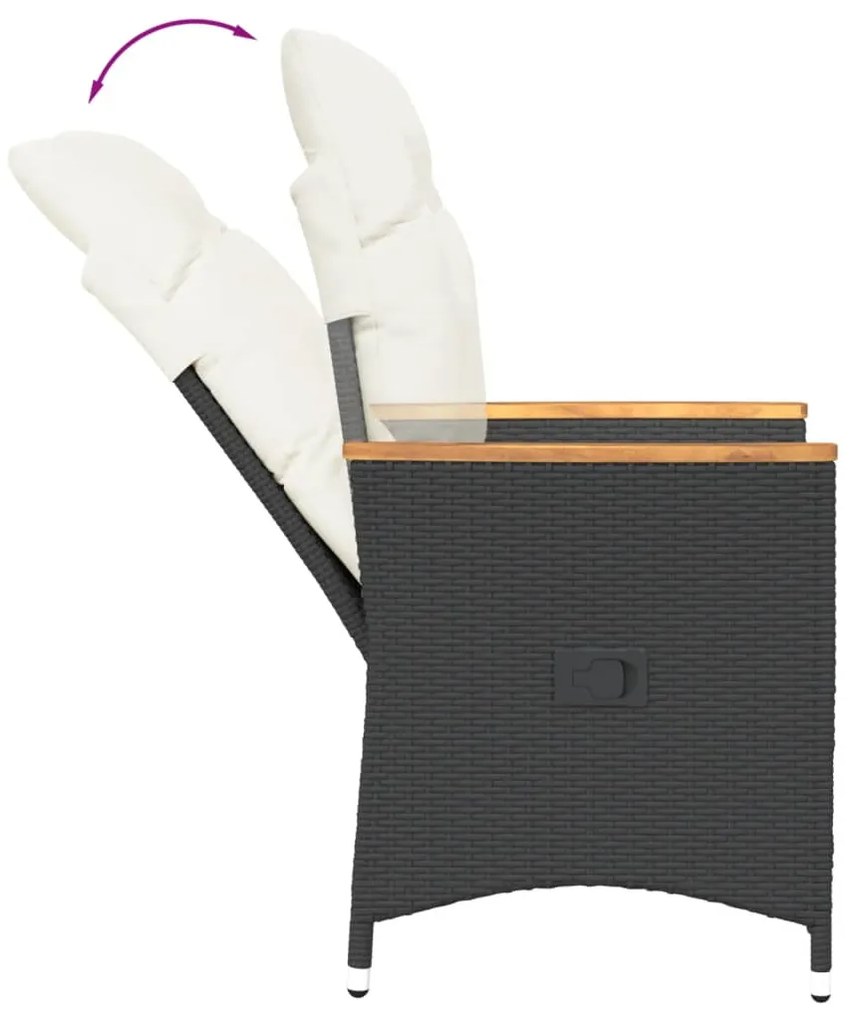 vidaXL Πολυθρόνες Κήπου Ανακλ/νες 2 τεμ. Μαύρες Συνθ. Ρατάν+Μαξιλάρια