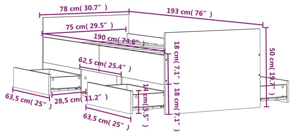 Πλαίσιο Κρεβατιού με Κεφαλάρι/Ποδαρικό Γκρι Sonoma 75x190 εκ. - Γκρι