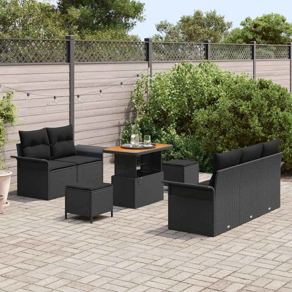 vidaXL Σετ Καναπέ Κήπου Ρυθμιζόμενο ύψος 8 pcs Μαύρο συνθετικό ρατάν