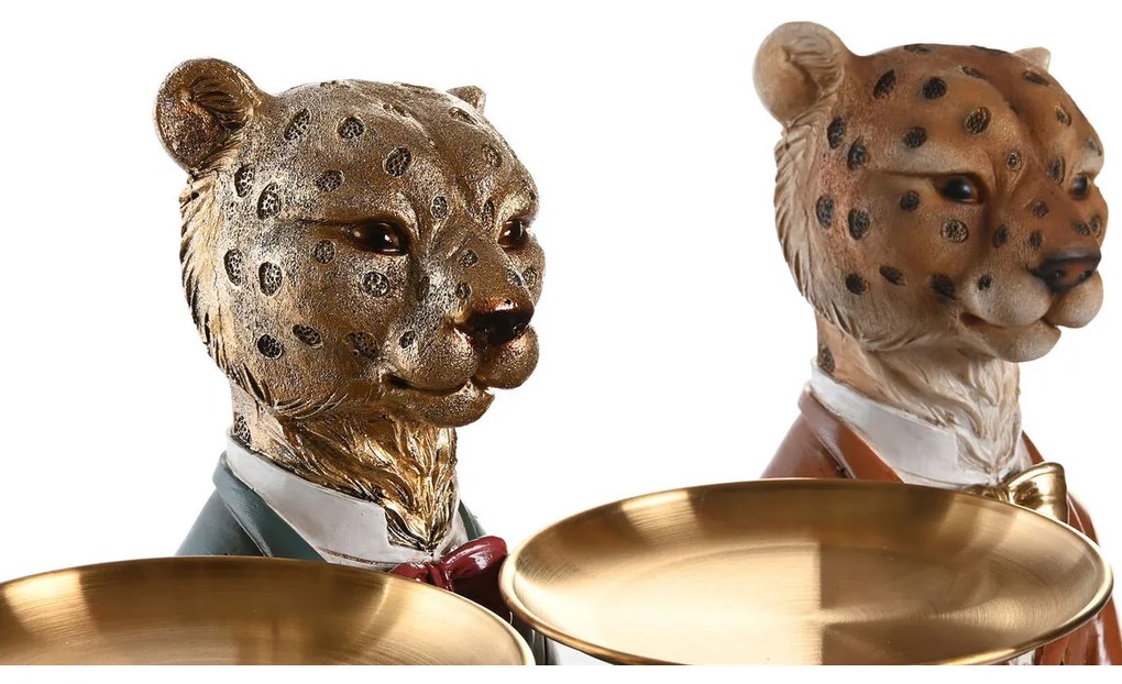 Διακοσμητική Φιγούρα DKD Home Decor 17,5 x 11 x 23,5 cm Μπλε Χρυσό Καφέ Λεοπαρδαλί Αποικιακό (x2)