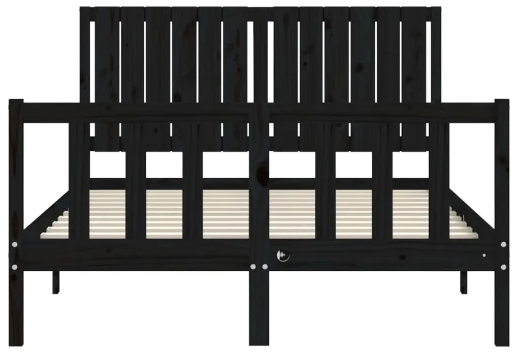 vidaXL Πλαίσιο Κρεβατιού με Κεφαλάρι Μαύρο 140x190 εκ. Μασίφ Ξύλο