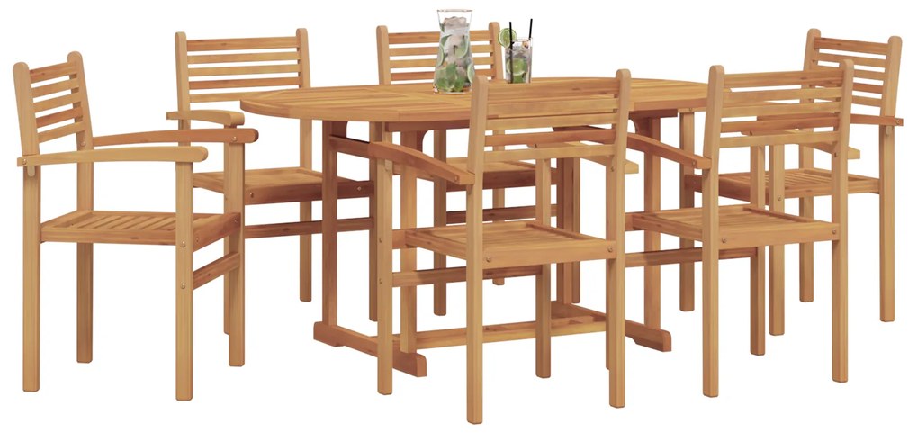 vidaXL Σέτ φαγητού για κήπο 7 pcs Καστανό Μασίφ ξύλο teak