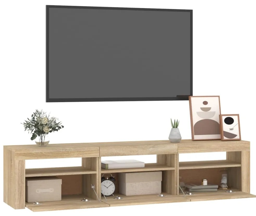 vidaXL Έπιπλο Τηλεόρασης με LED Sonoma Δρυς 180x35x40 εκ.