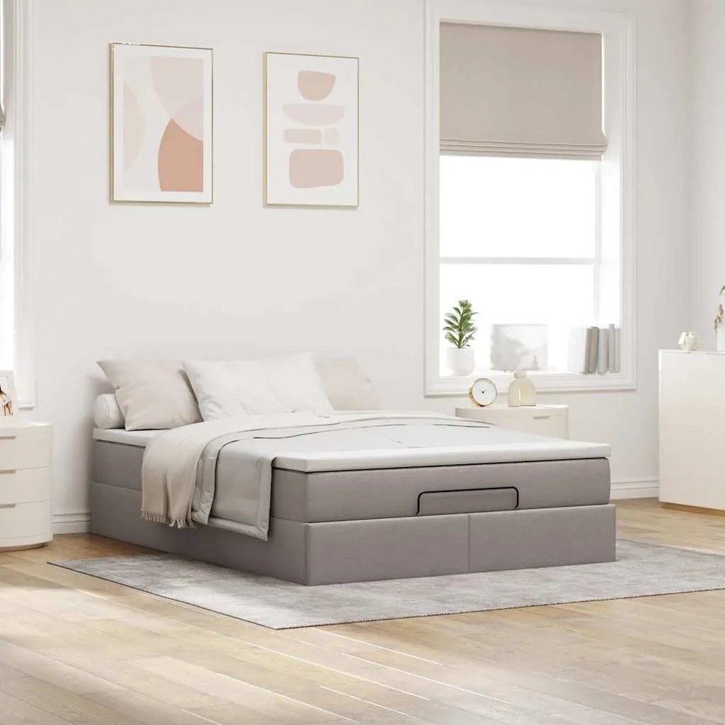vidaXL Οθωμανικό κρεβάτι με στρώμα Taupe 140x200cm ύφασμα
