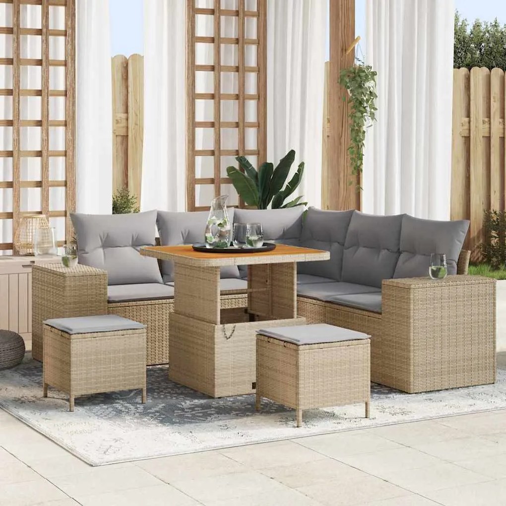 vidaXL Σετ Καναπέ Κήπου 8 pcs Μπεζ συνθετικό ρατάν