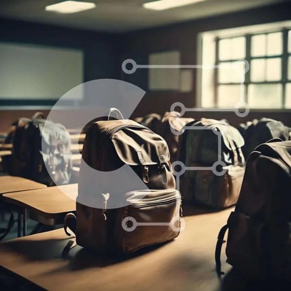 Intra Συλλεκτικό Ξύλινο Παζλ Plywood 4mm - Τάξη με σακίδια και φορητούς υπολογιστές Σε Ξύλινο Κουτί - Διαστάσεις Puzzle: 10x10 cm – 25 κομμάτια