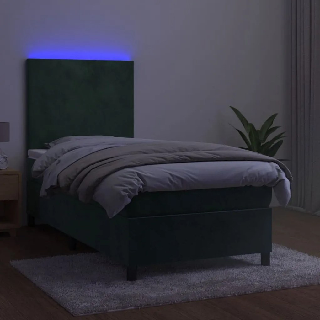 ΚΡΕΒΑΤΙ BOXSPRING ΜΕ ΣΤΡΩΜΑ &amp; LED ΣΚ. ΠΡΑΣΙΝΟ 80X200 ΕΚ ΒΕΛΟΥΔΟ 3135972