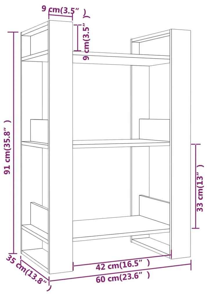 Βιβλιοθήκη / Διαχωριστικό Χώρου 60x35x91 εκ. Μασίφ Ξύλο Πεύκου - Καφέ