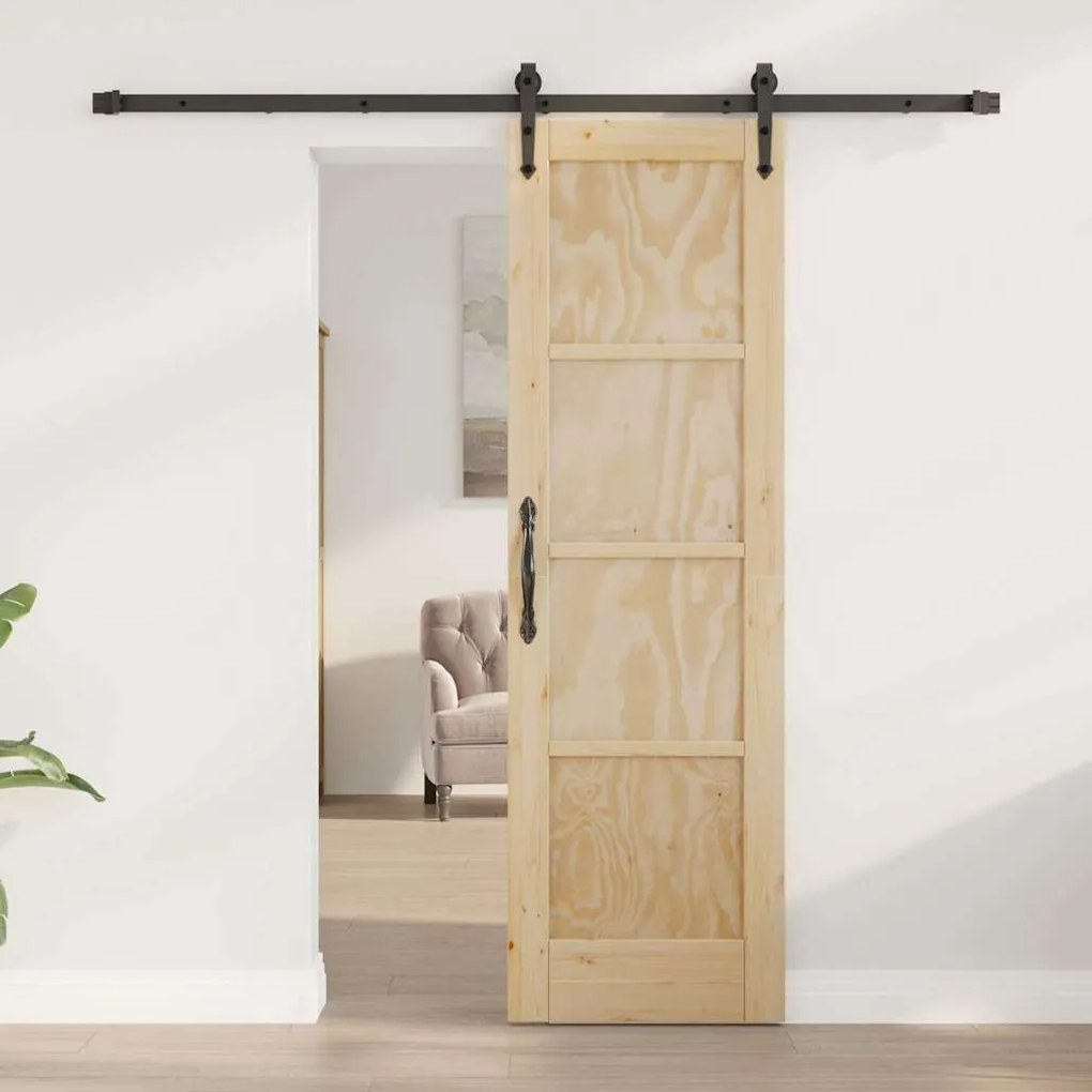 vidaXL Συρόμενη Πόρτα Φυσικό και μαύρο 61 x 198.5 εκ.