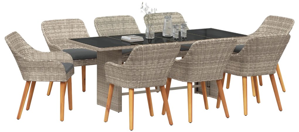 vidaXL Σετ τραπεζαρίας 9 pcs Ανοιχτό γκρι 190 x 80 x 74 εκ
