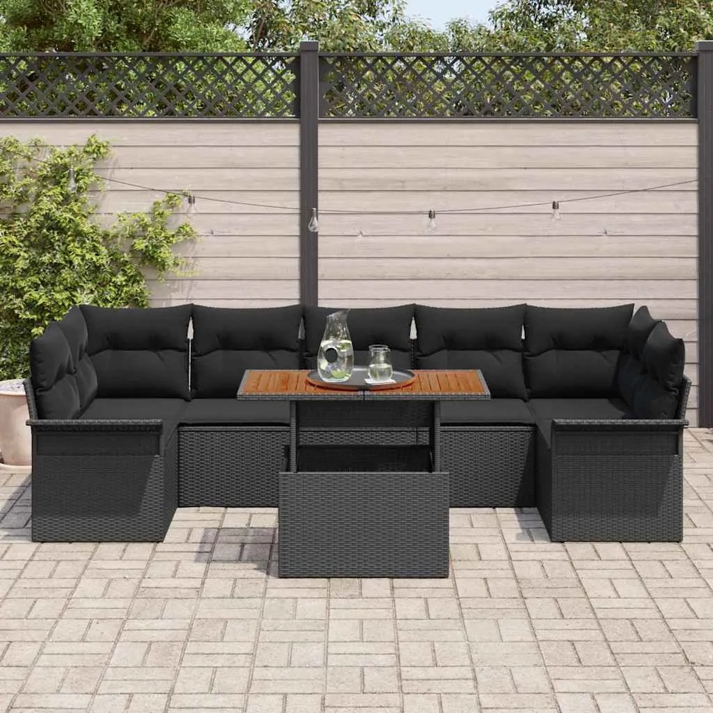 vidaXL Σετ Καναπέ Κήπου με μαξιλάρι 8 pcs Μαύρο 100 x 55 x 73 εκ