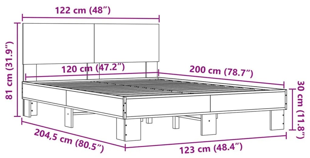 Πλαίσιο Κρεβατιού Γκρι Sonoma 120x200 εκ. Επεξ. Ξύλο &amp; Μέταλλο - Γκρι