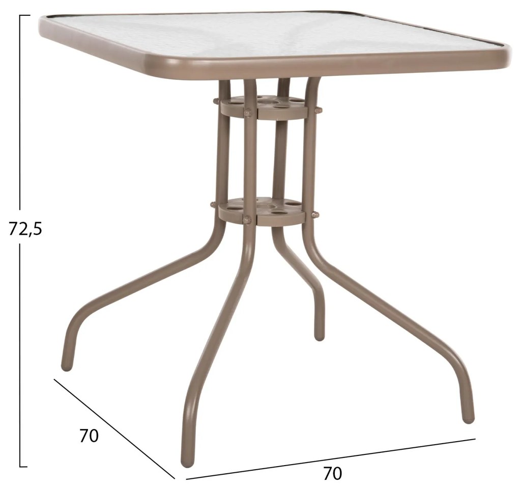 Τραπέζι Εξωτ.Χώρου Figo Μέταλλο Σαμπανι-Γυάλινη Επιφάνεια 70Χ70Χ72,5Υεκ