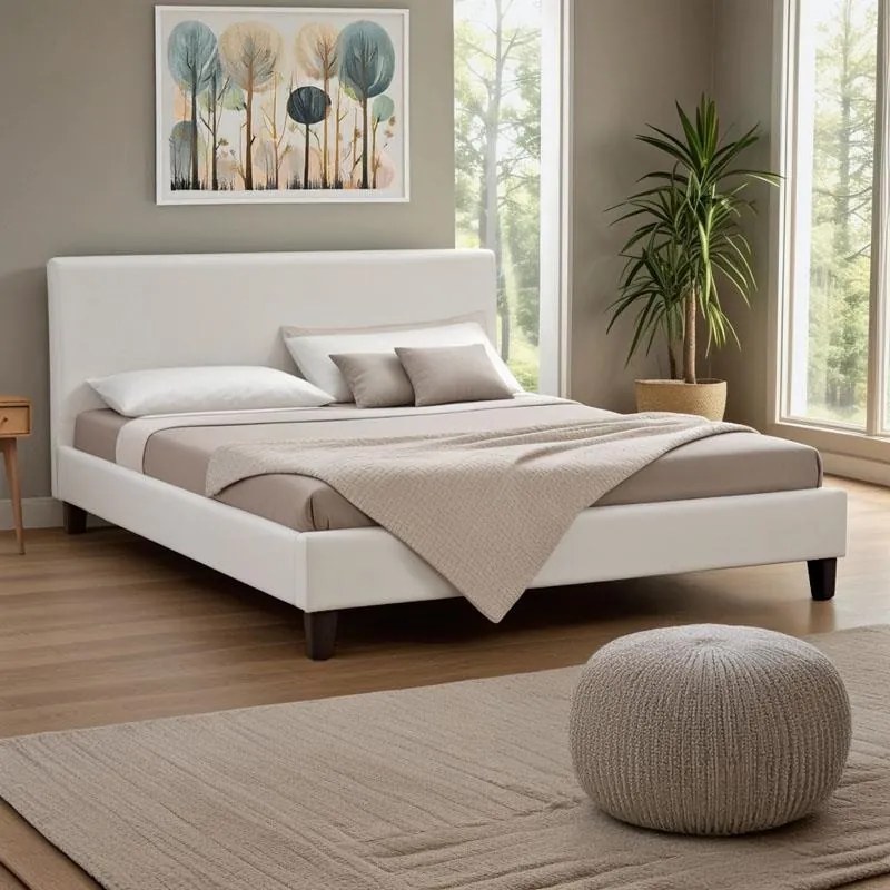 Κρεβάτι Nevil διπλό 150x200 PU χρώμα λευκό ματ 156x212x87 εκ.