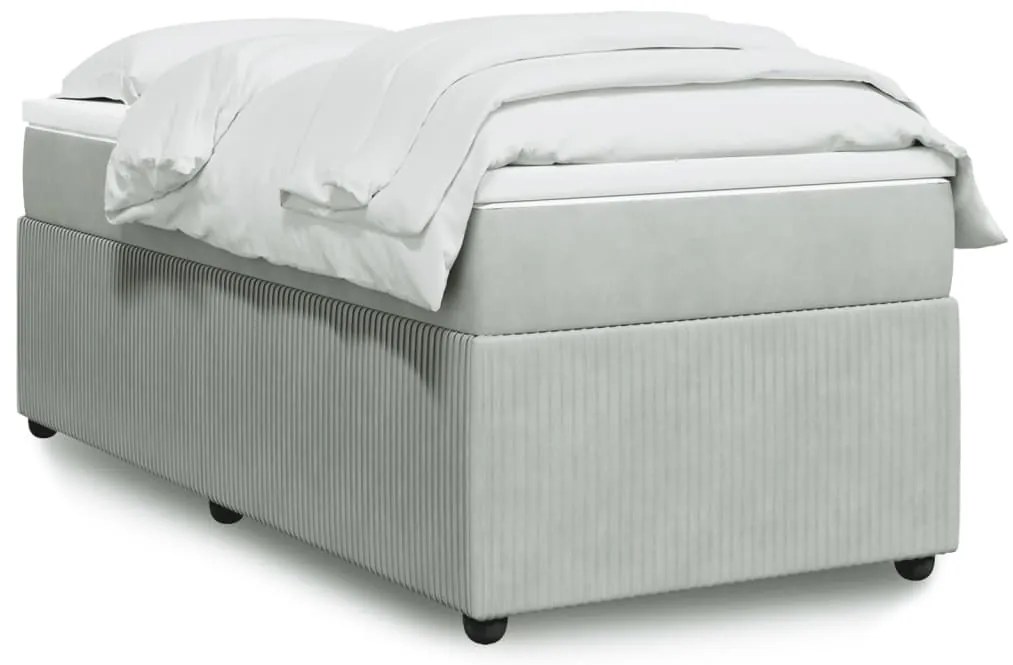 vidaXL Κρεβάτι Boxspring με Στρώμα Ανοιχτό Γκρι 90x200 εκ. Βελούδινο