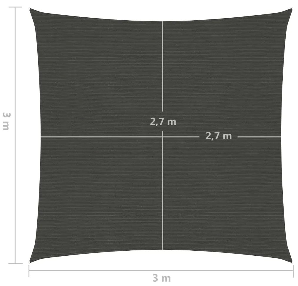 Πανί Σκίασης Ανθρακί 3 x 3 μ. από HDPE 160 γρ./μ² - Ανθρακί