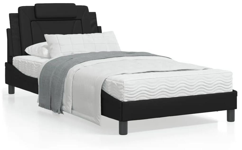Κρεβάτι με Στρώμα Μαύρο 100x200 εκ. από Συνθετικό Δέρμα - Μαύρο