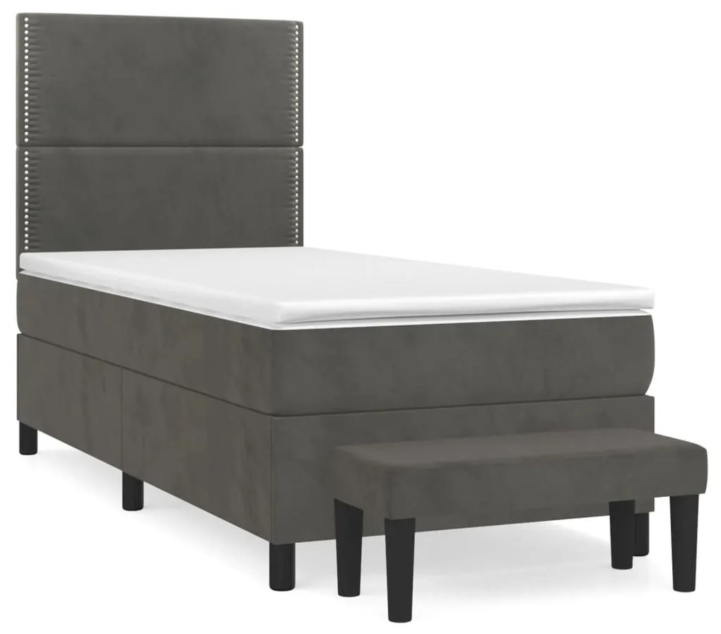 vidaXL Κρεβάτι Boxspring με Στρώμα Σκούρο Γκρι 90x190 εκ. Βελούδινο