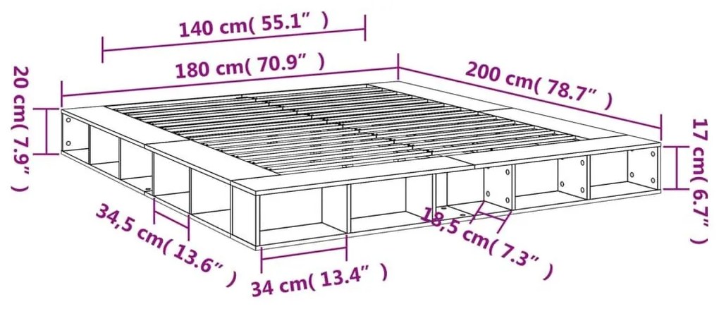 Πλαίσιο Κρεβατιού Γκρι Sonoma 180x200 εκ. Επεξεργασμένο Ξύλο - Γκρι