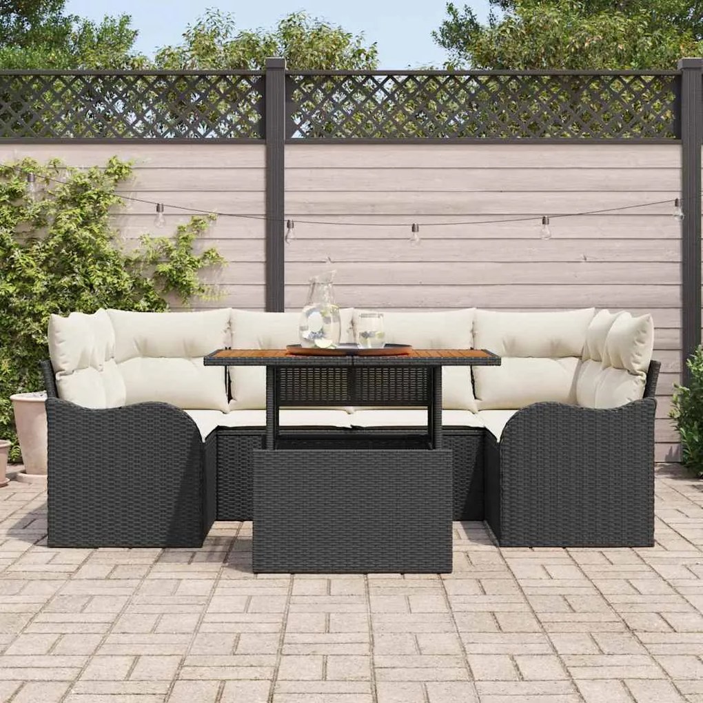 vidaXL Σετ Καναπέ Κήπου 7 pcs Μαύρο και κρεμ 100 x 55 x 73 εκ