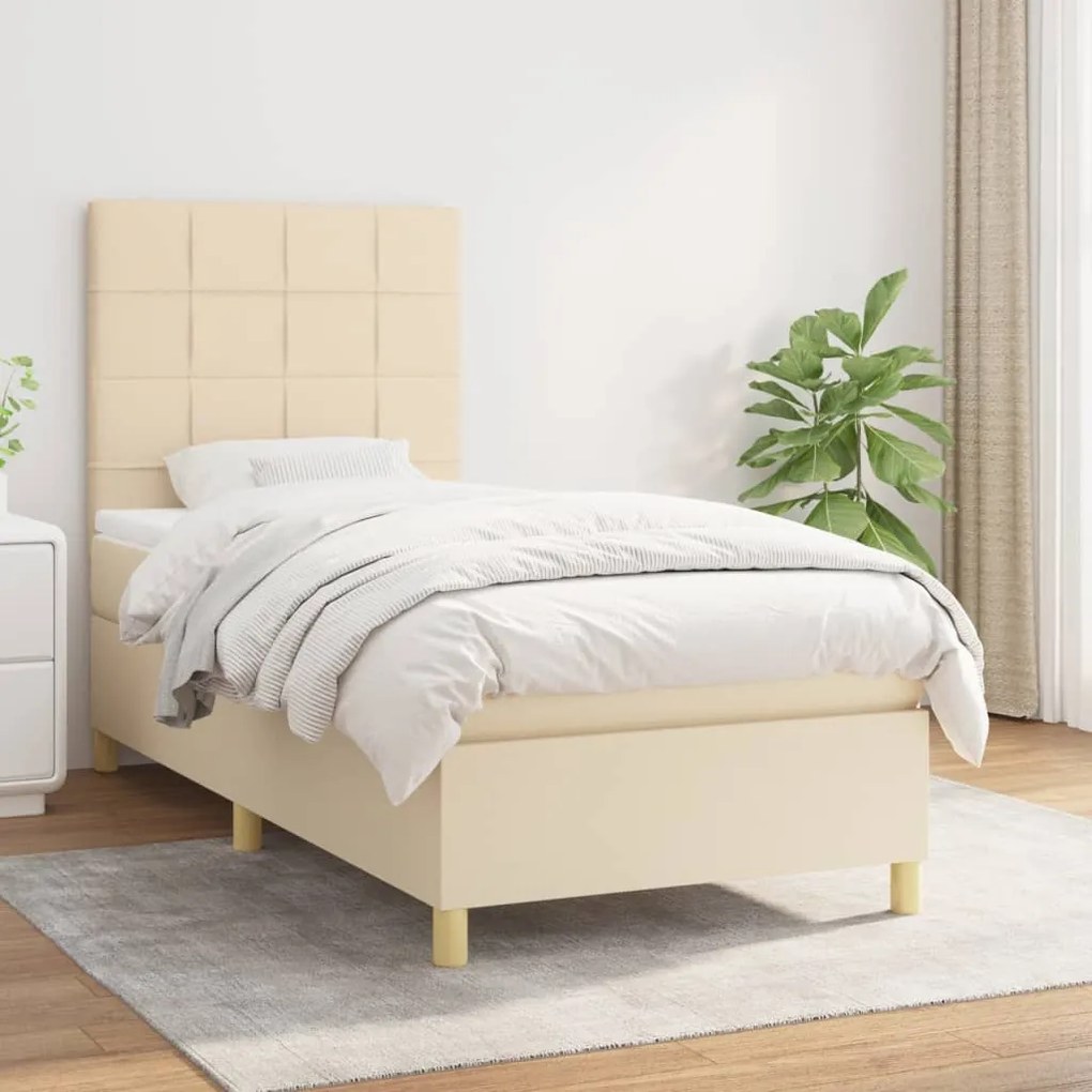 vidaXL Κρεβάτι Boxspring με Στρώμα Κρεμ 80 x 200 εκ. Υφασμάτινο