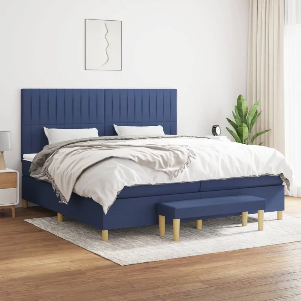 vidaXL Κρεβάτι Boxspring με Στρώμα Μπλε 200x200 εκ. Υφασμάτινο