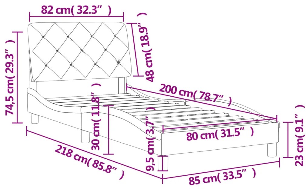 Πλαίσιο Κρεβατιού με Κεφαλάρι Μαύρο 80 x 200 εκ. Βελούδινο - Μαύρο