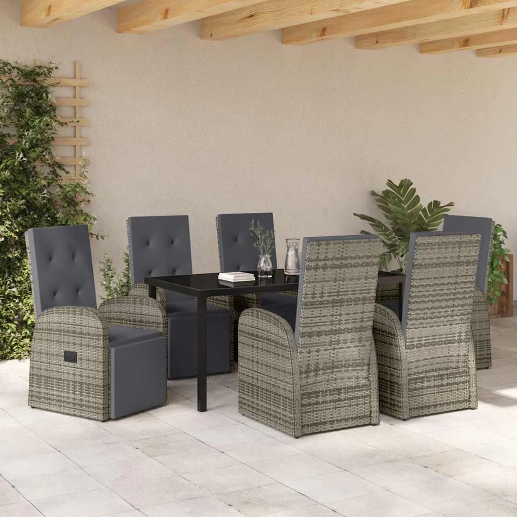 vidaXL Σέτ φαγητού για κήπο με μαξιλάρι 7 pcs Γκρι συνθετικό ρατάν