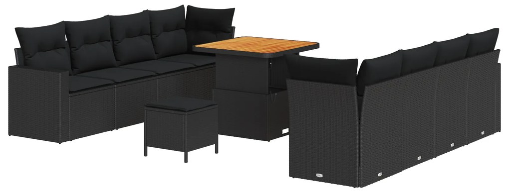 vidaXL 11 Τεμαχίων Σαπούνι Κήπου με Μαξιλάρια Μαύρο Πολυ Ρατάν Ακακία
