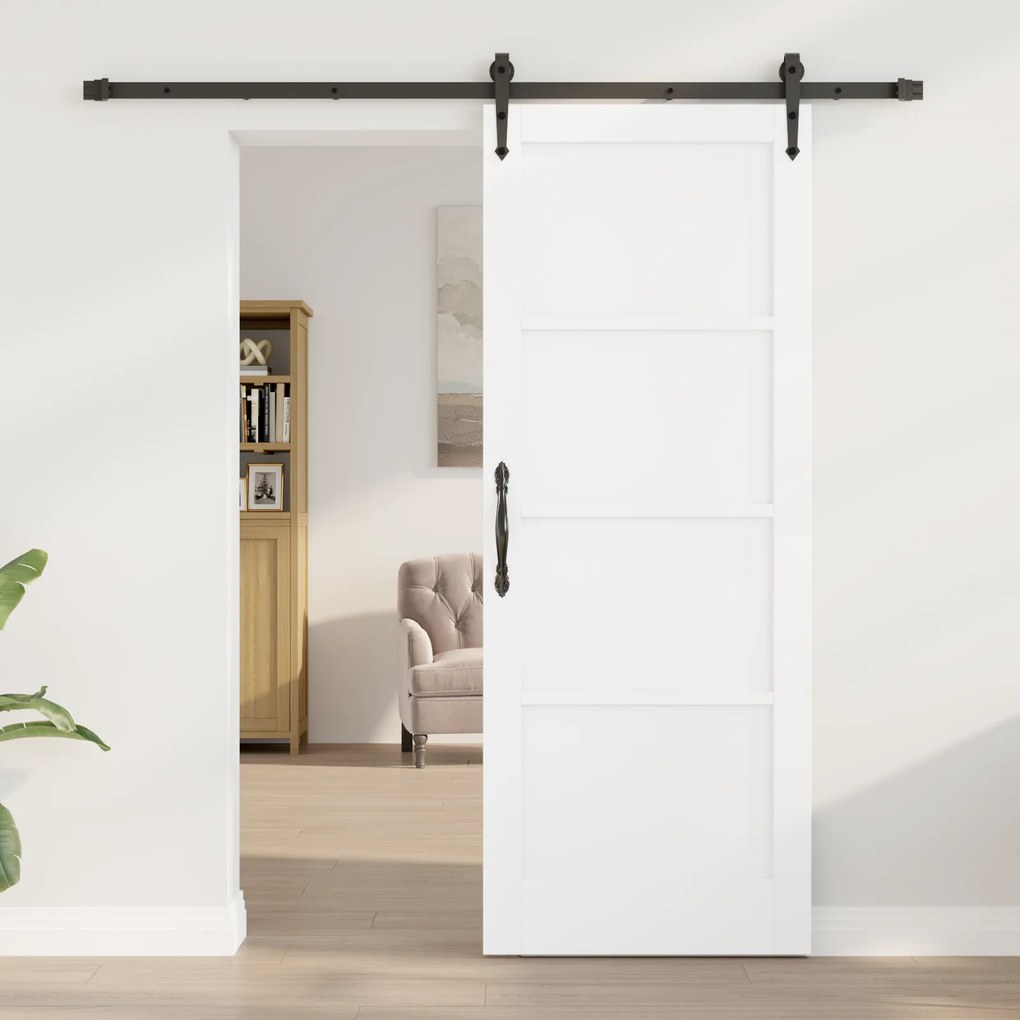 vidaXL Ολίσθητη Πόρτα με Σετ Αξεσουάρ Λευκή 78x202 εκ. Στερεό Ξύλο Πεύκου