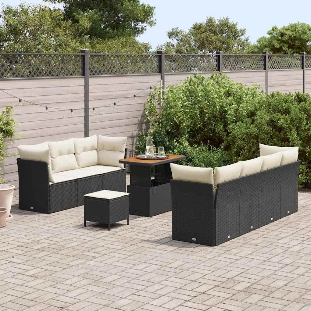 vidaXL Σετ Καναπέ Κήπου 10 pcs Μαύρο και κρεμ 90 x 55 x 71 cm