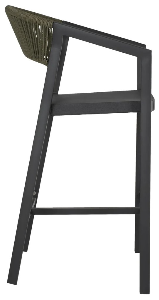 Σκαμπό Μπαρ C5892.04 Ανθρακί Αλουμινίου με Rattan &amp; Textline Χακί 56x58x105Y εκ. 56x58x105 εκ.