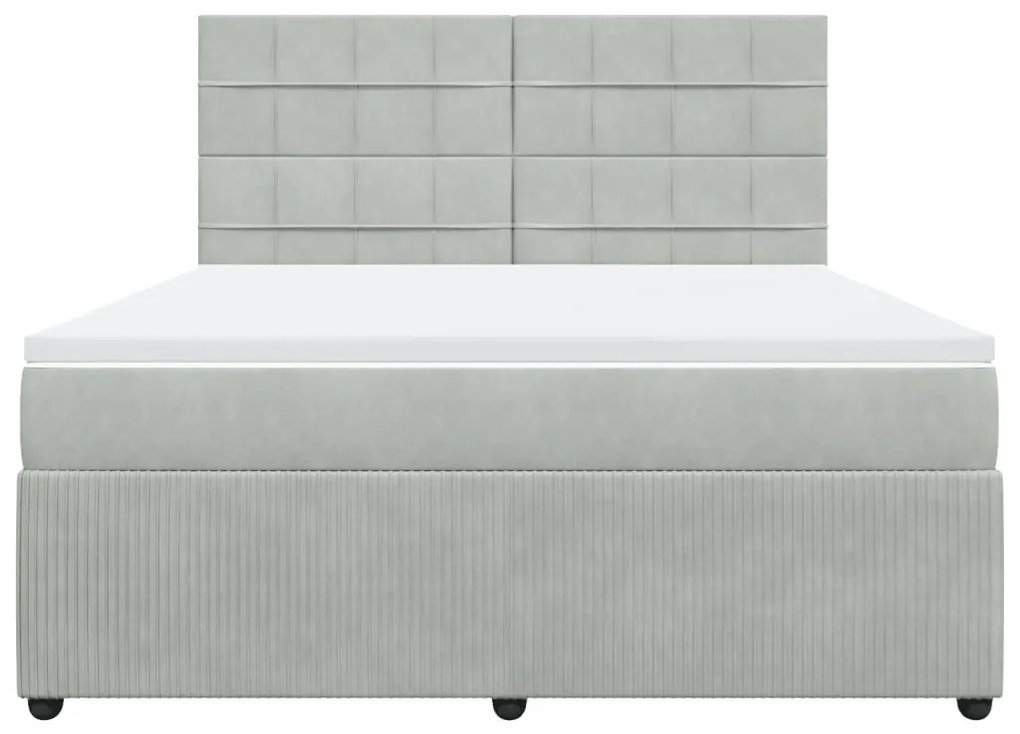 Κρεβάτι Boxspring με Στρώμα Ανοιχτό Γκρι 180x200 εκ. Βελούδινο - Γκρι