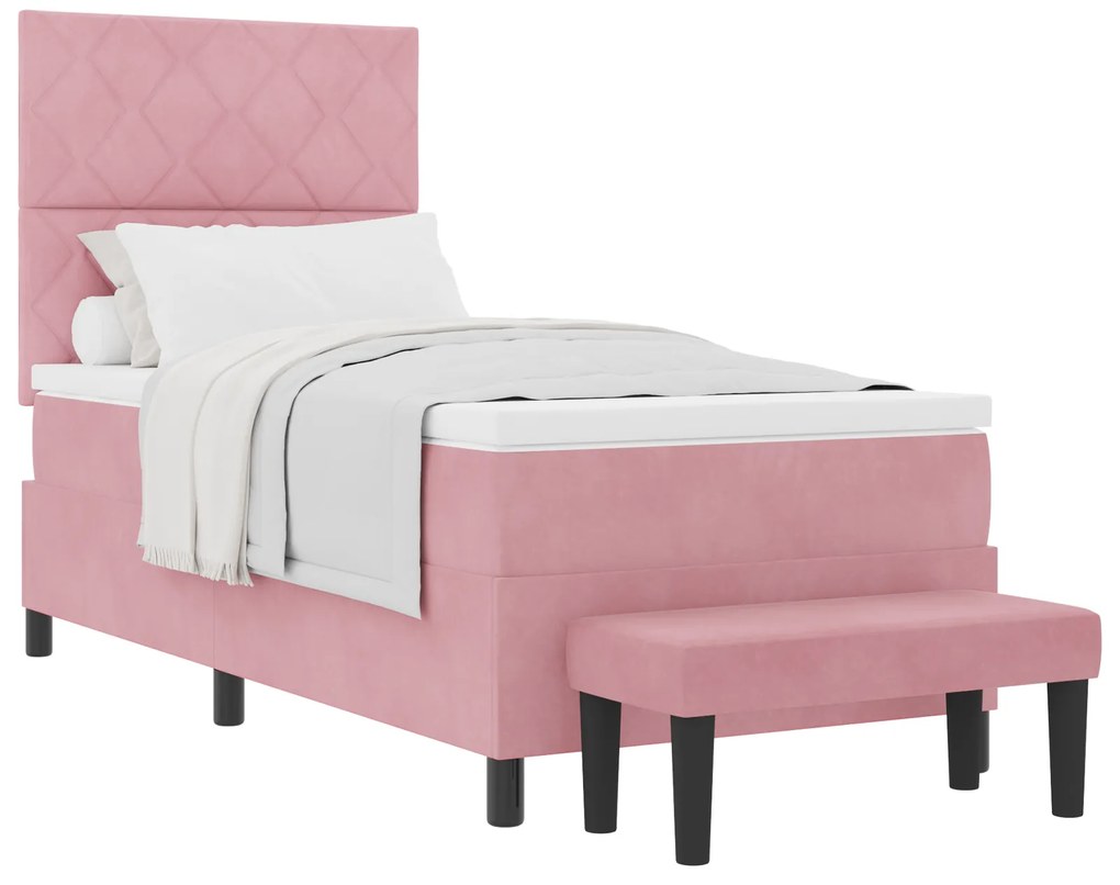vidaXL Ροζ Κρεβάτι Box Spring με Στρώμα & Πάγκο 90x190 εκ. Βελούδο