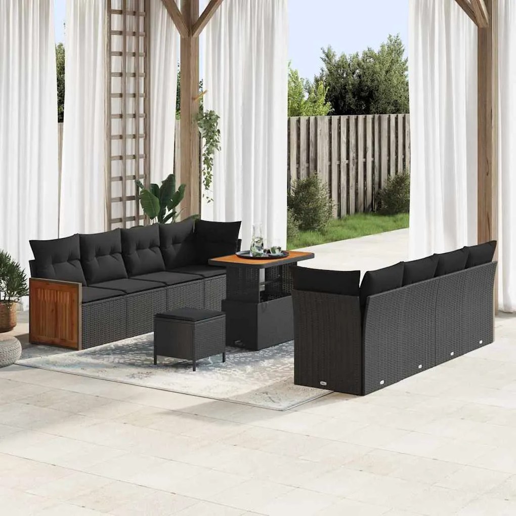 vidaXL Σετ Καναπέ Κήπου με μαξιλάρι 11 pcs Μαύρο 90 x 55 x 71 cm