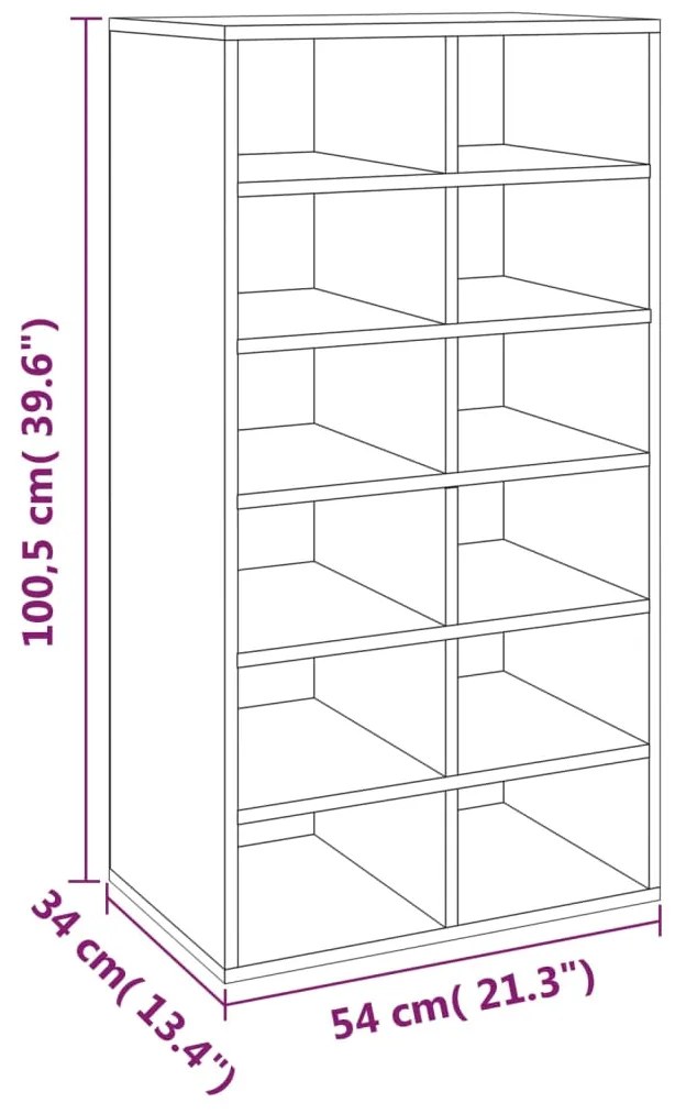 vidaXL Παπουτσοθήκη Καφέ Δρυς 54x34x100,5 εκ. από Επεξεργασμένο Ξύλο