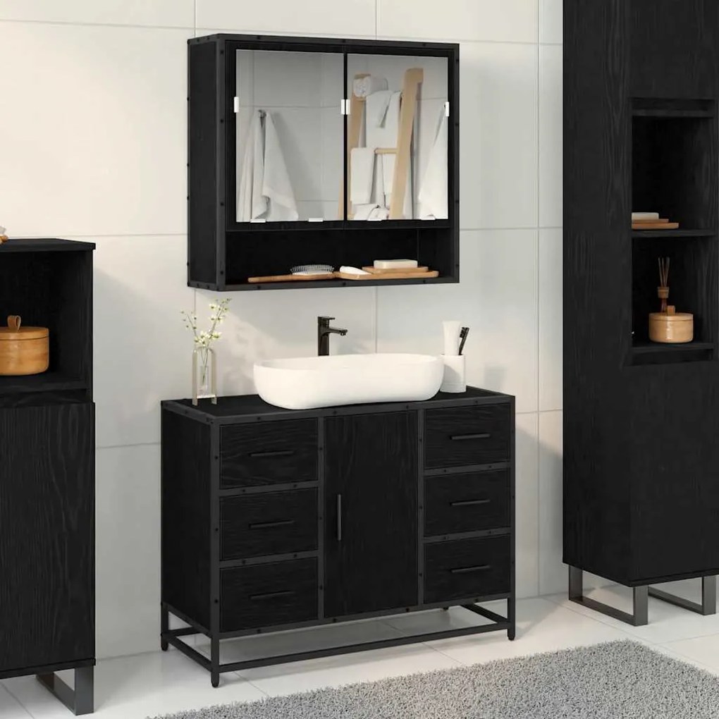vidaXL Σετ Επίπλων Μπάνιου με συρτάρι 2 pcs Μαύρη δρυς 80 x 33 x 60 εκ