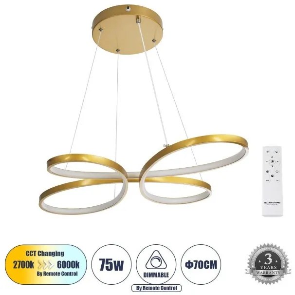 Κρεμαστό Φωτιστικό Οροφής LED 75W 8400lm BUTTERFLΥ Globostar-61393-Χρυσό 61393