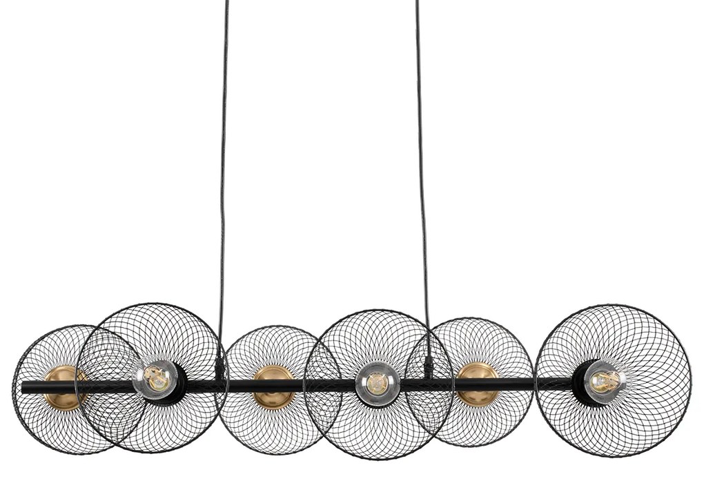 00587 GloboStar® VERONA 00587 Μοντέρνο Κρεμαστό Φωτιστικό Ράγα Πολύφωτο 6 x E27 IP20 Μαύρο & Χρυσό Μέταλλο - Μ100 x Π28 x Υ20cm