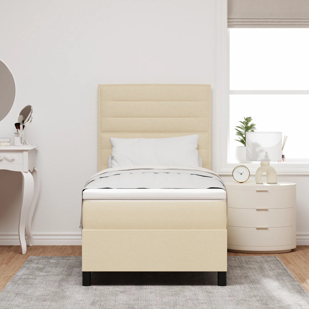 vidaXL Κρεβάτι με ελατήρια με στρώμα Κρεμ 100 x 200 cm ύφασμα