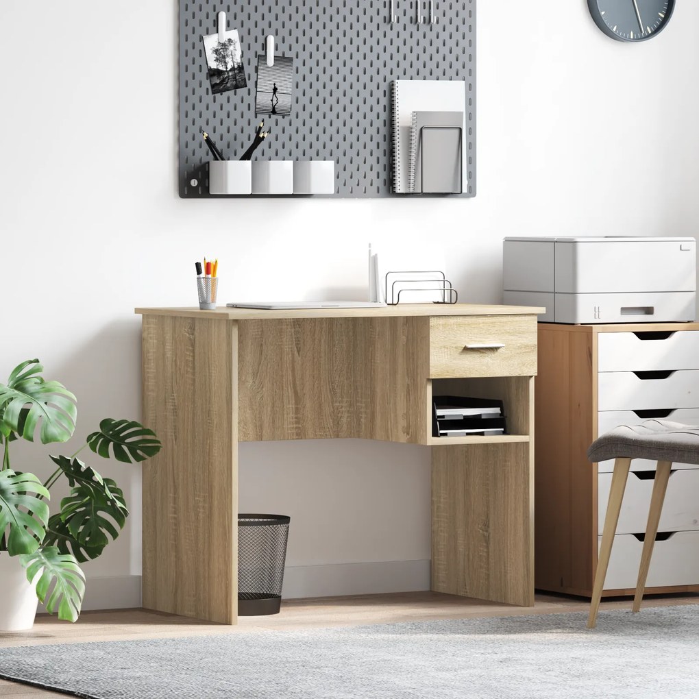vidaXL Γραφείο με Αποθήκευση Δρυός Sonoma 90x49.5x75 εκ. Κατασκευασμένο ξύλο