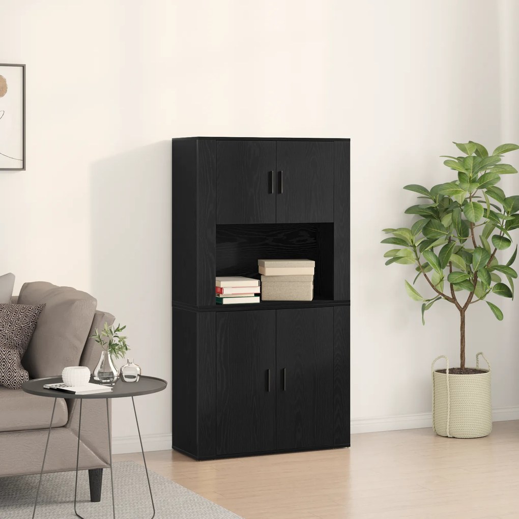 vidaXL Υψηλός ντουλάπι Μαύρος Δρυς 80x33x150 εκ Επεξεργασμένο ξύλο